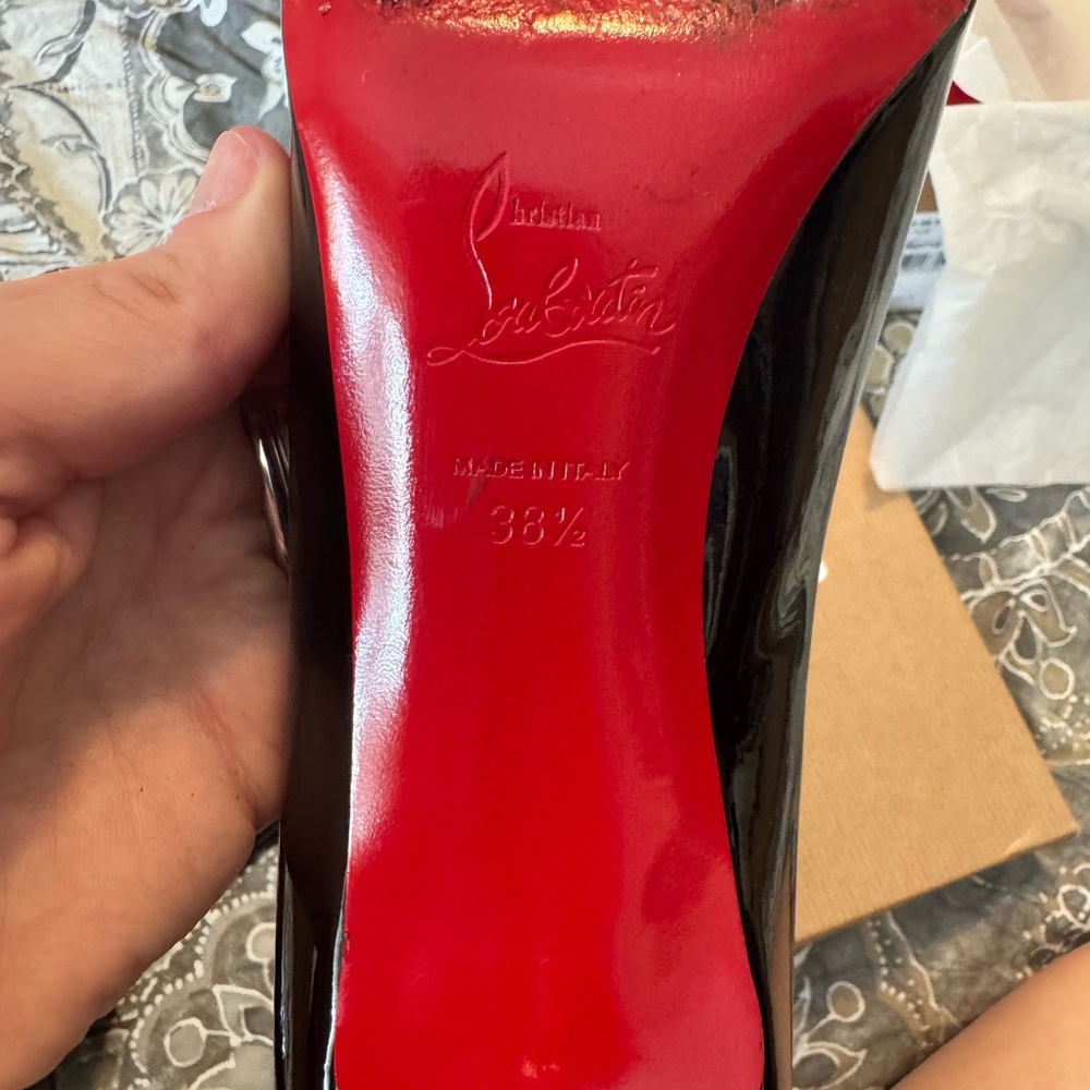 Christian Louboutin Glossy Black Peep Toe Heels Yootish 85 - Picture 10 of 16